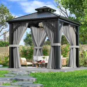 8 x 8 ft. Heavy-Duty Aluminum Frame Outdoor Gazebo with Double-Layer Galvanized Steel Roof