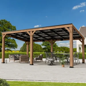 Maple 12 Ft. X 20 Ft. Premium Cedar Wood Patio Gazebo With Slope Hard Top Galvanized Steel Roof Pavilion,Using Storage
